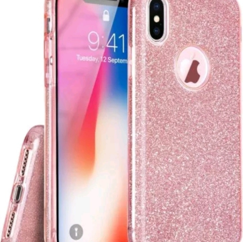 Pink glitter sparkle rubber iPhone x case